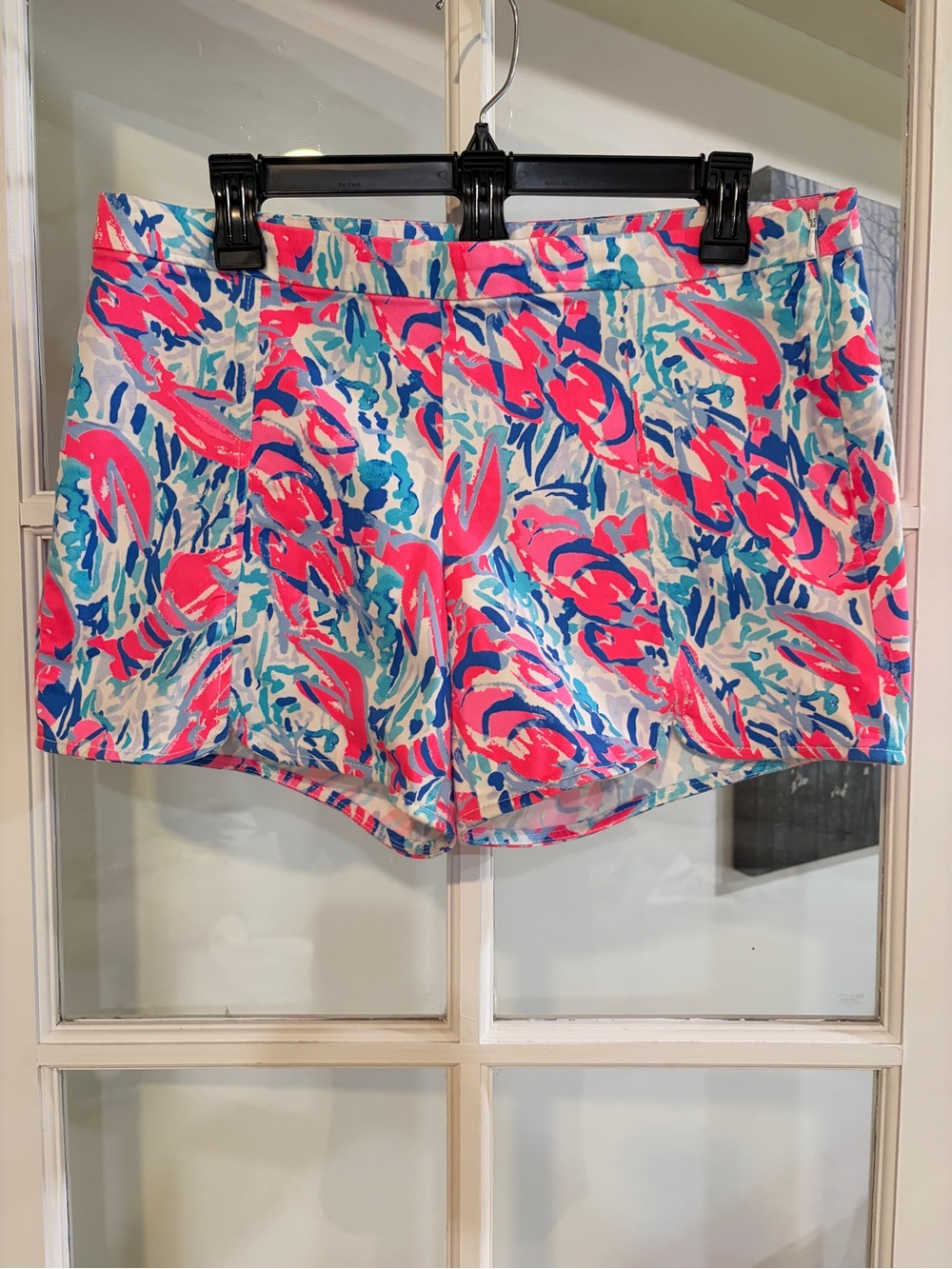 Lilly Pulitzer Hazelle Stretch Shorts Pink Blue Lobster Print Scallop Hem Size 8